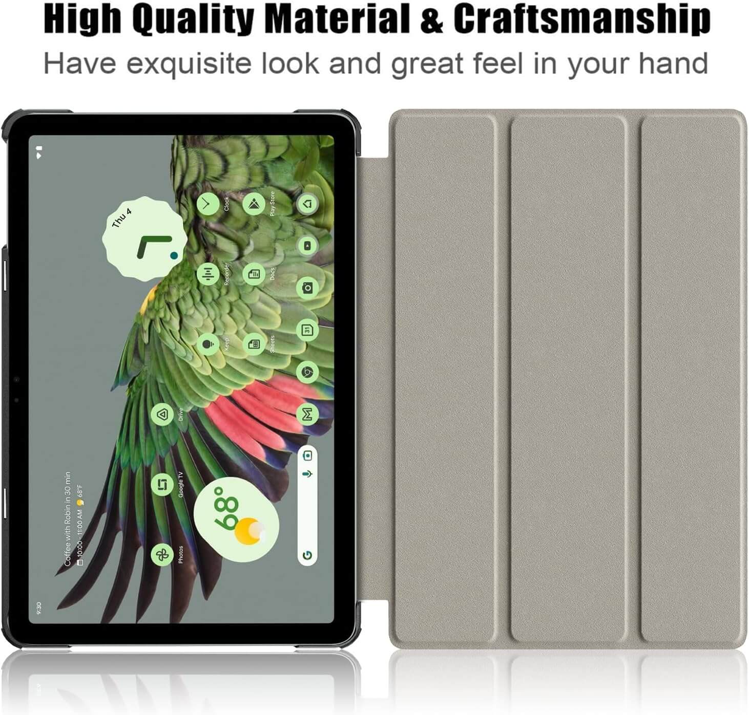 For Google Pixel Tablet 2023 Case 11 Inch, Slim Folio Leather Hard Shell Protective Stand Cover - (Black)