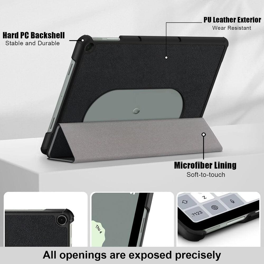 For Google Pixel Tablet 2023 Case 11 Inch, Slim Folio Leather Hard Shell Protective Stand Cover - (Black)