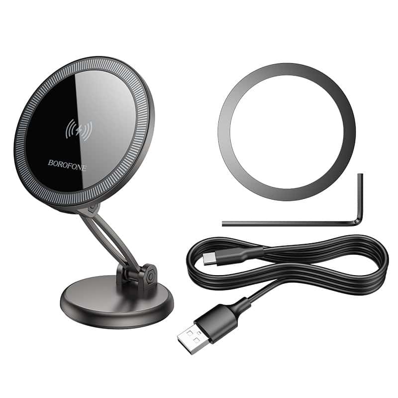 Borofone BH218 Metal MagSafe Magnetic Wireless 15W Fast Charger Charging Car Mount Holder
