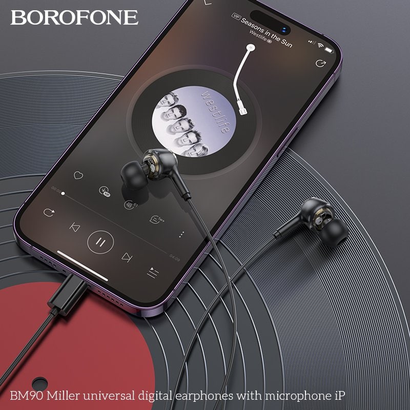 BOROFONE BM90 Lightning Wire Controlled Digital Earphones Headphone With Microphone Supports Calls Audio Plug Wired Headset For iPhone /iPad