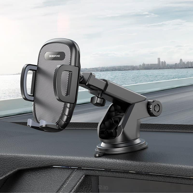 Borofone BH53 Windy Center Console Windshield / Dashboard Car Mount Mobile Phone Holder for 4.5 to 6.9 inch Mobile ( Black)