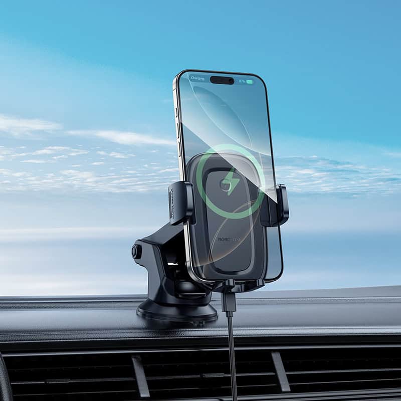 Borofone BH223 Follower Push Type 15W Fast Charging Quick Charger Wireless Car Mobile Phone Holder