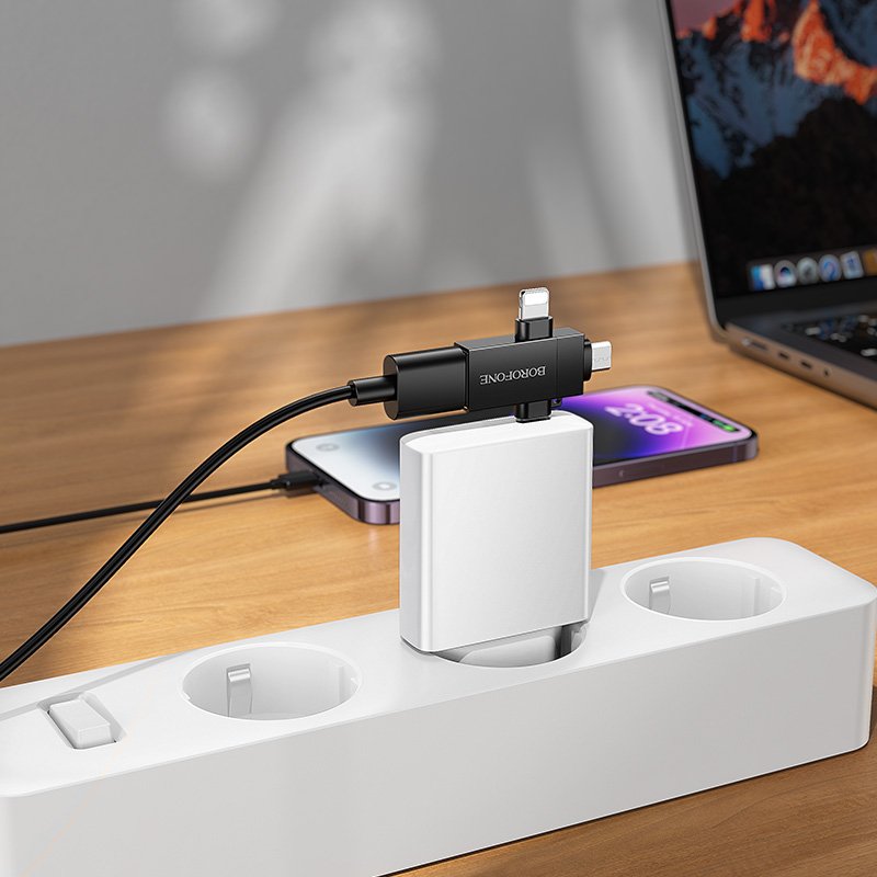 Borofone BV26D Lightning Male/Type C Male/Micro Male to USB A female USB 2.0 3 in 1 Adapter Converter