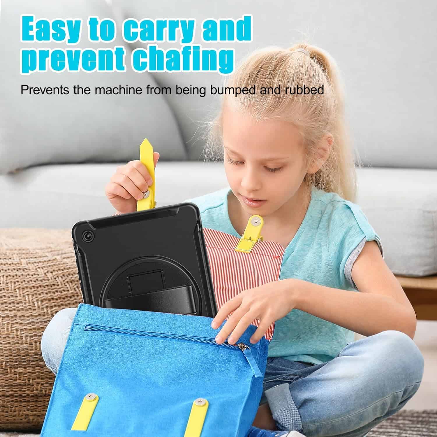 For Samsung Galaxy Tab Series 360° Rotating Stand and Hand Strap Shockproof Kickstand Case Cover