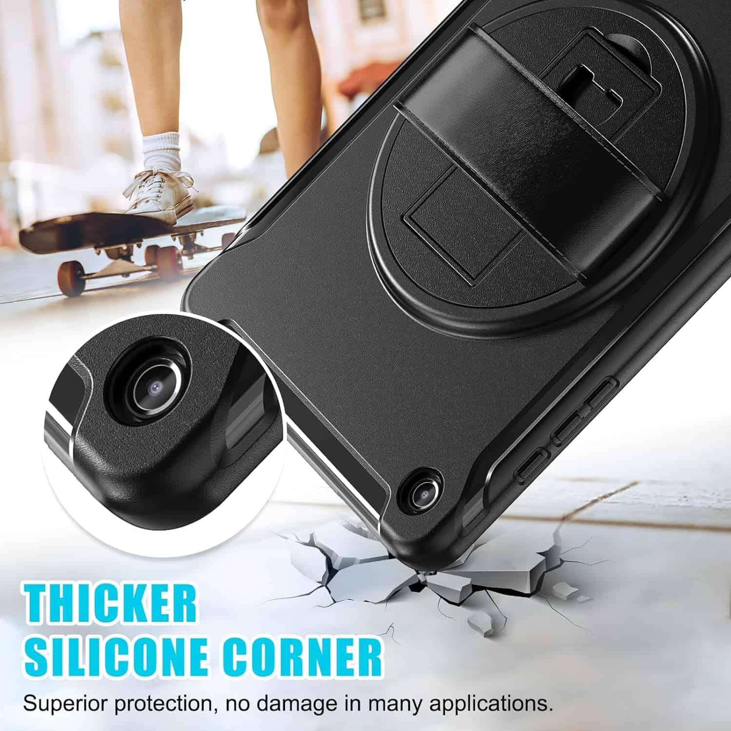 For Samsung Galaxy Tab Series 360° Rotating Stand and Hand Strap Shockproof Kickstand Case Cover