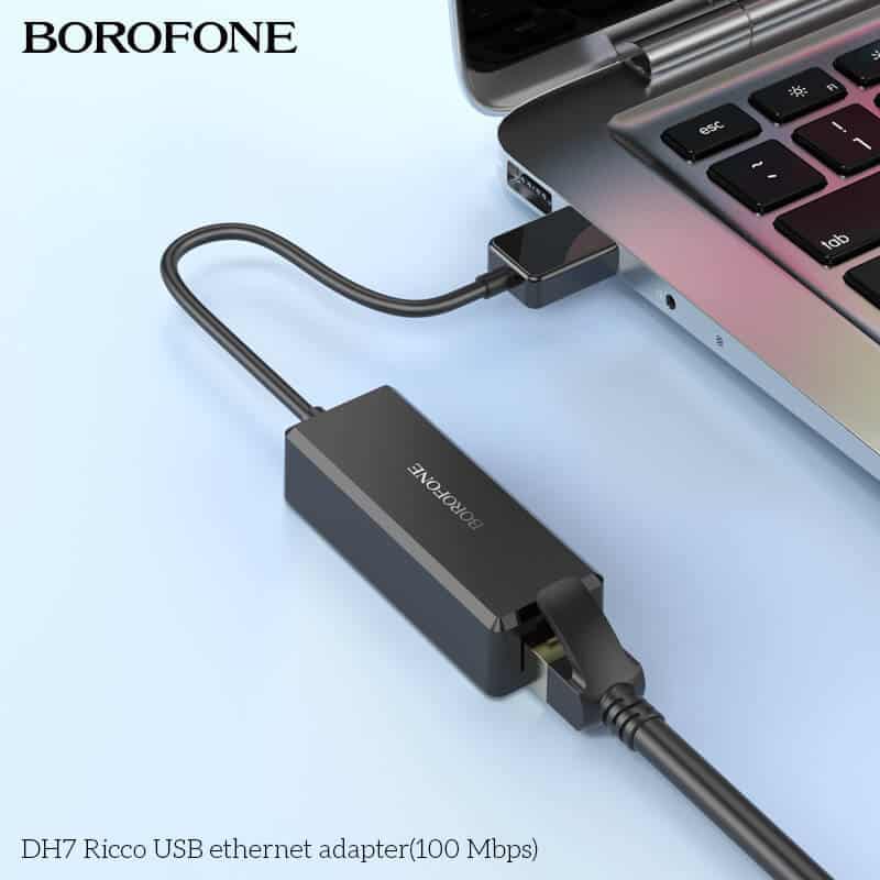 Borofone DH7 USB 3.0 Gigabit Network Adapter USB Male to RJ45 Female 10/100Mbps Ethernet Port Cable Connector Wired Internet LAN OTG Converter Adaptor