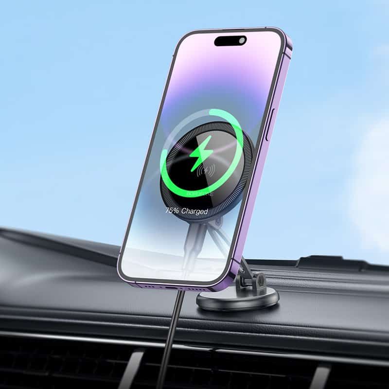 Borofone BH218 Metal MagSafe Magnetic Wireless 15W Fast Charger Charging Car Mount Holder