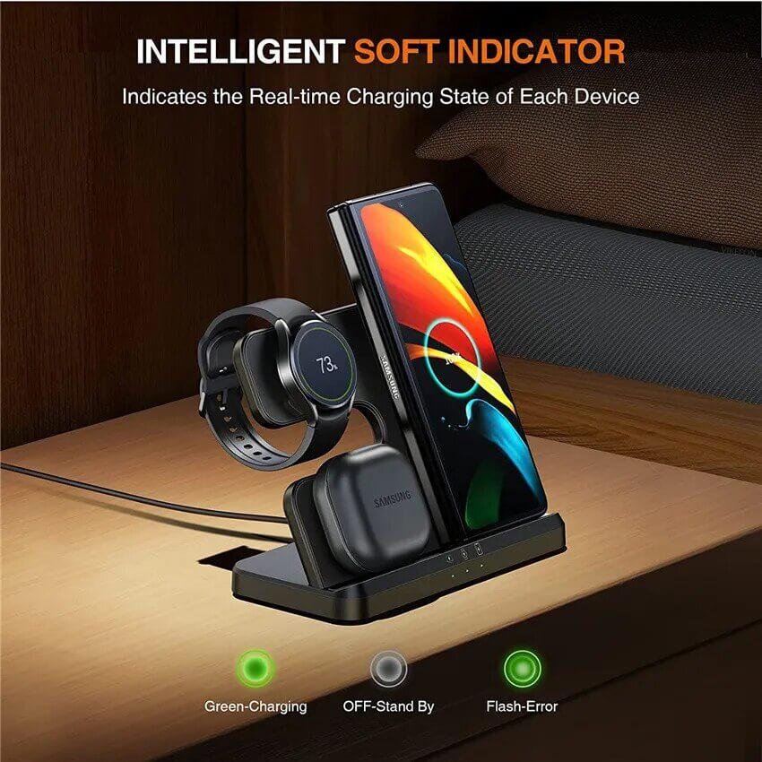 15W 3in1 Qi Wireless Fast Charging Charger Stand for Samsung Galaxy Watch 6/5/4/3/Active Galaxy S23/S22/S21 Ultra /Note Z Fold /Flip 4 Galaxy Buds