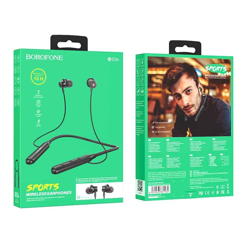 Borofone BE56 Wireless Bluetooth 5.0 Light Neck Hanging Headphones in-Ear Sports Earbuds Earphones for Running/Fitness/Gaming/Music (Black)
