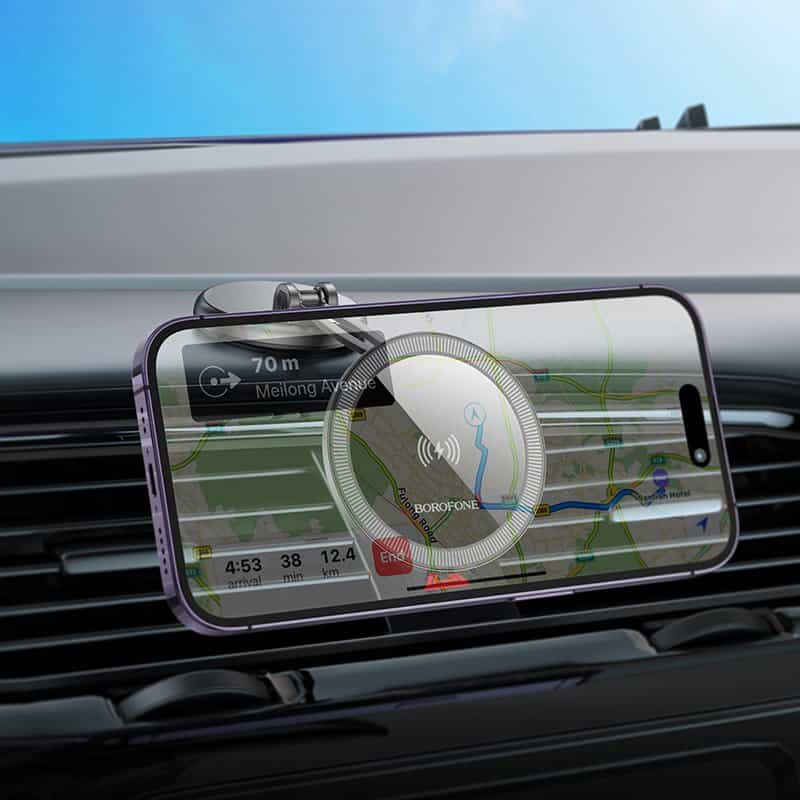 Borofone BH218 Metal MagSafe Magnetic Wireless 15W Fast Charger Charging Car Mount Holder