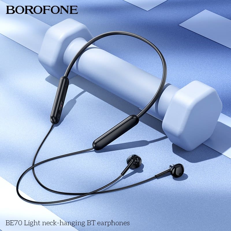 Borofone BE70 Wireless Bluetooth 5.4 Light Neck Hanging Headphones in-Ear Earbuds Earphones for Running/Fitness/Gaming/Music (Black)
