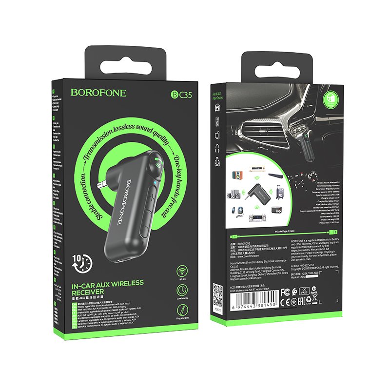Borofone BC35 3.5mm Car Aux Bluetooth Car Receiver Music Call Transmitter Handsfree for Car Home Stereo Speaker Amplifier