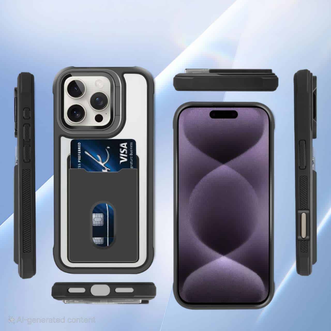 For iPhone Hard Back Wallet Card Holder Mobile Camera Stand Phone Case Cover