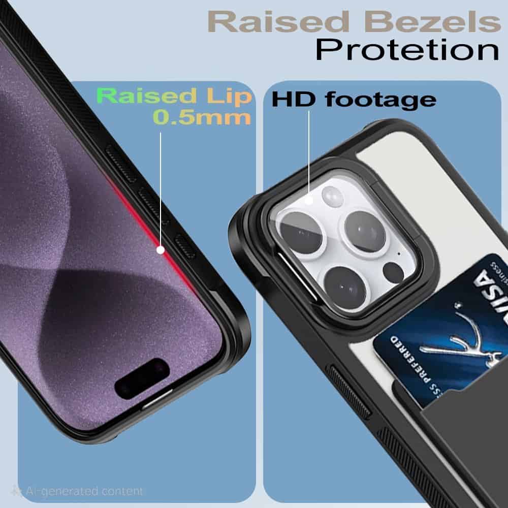 For iPhone Hard Back Wallet Card Holder Mobile Camera Stand Phone Case Cover