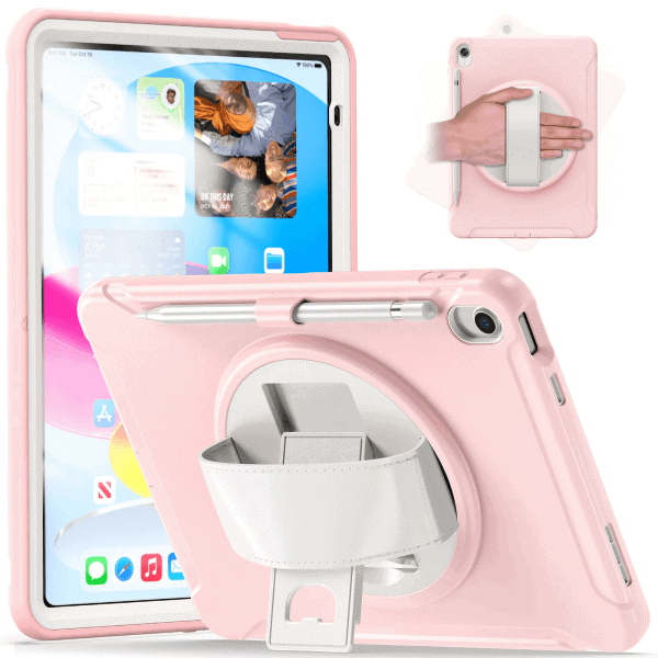 Apple iPad 10th Gen 10.9 inch 2022 Military Grade Rotating Case TPU Shockproof Multi-Layer Protective Kickstand Cover (Rose Gold)