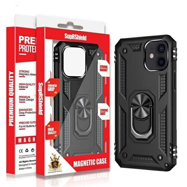 Apple iPhone 12 /12 Pro Anti Scratch Rugged Magnetic Car Mount Ring Case Cover (Black)