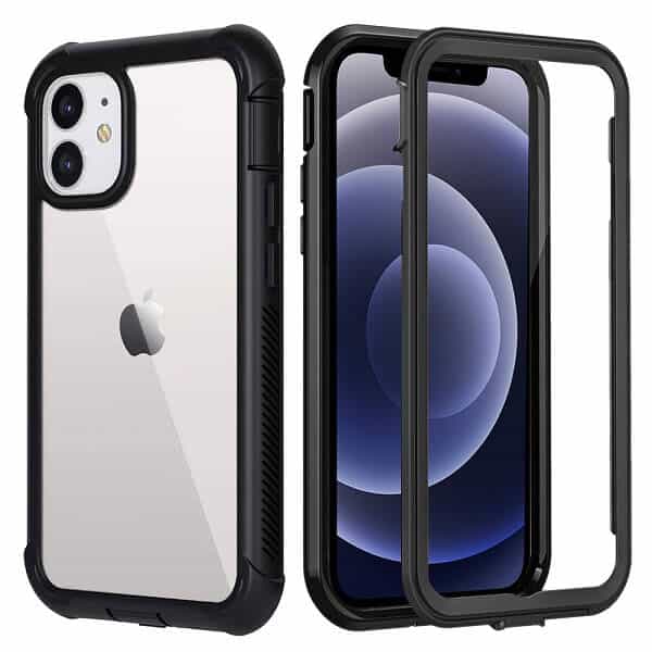 Apple iPhone 12 Military Grade Full Body Shockproof Clear Heavy Duty Case Bumper Drop Protection Tough Cover (Black)