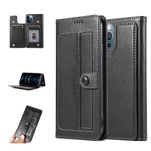 Apple iPhone 12 Pro Max Wallet Case Flip Leather Card Slots Magnetic Stand Cover (Black)
