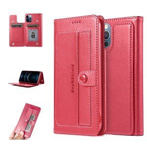 Apple iPhone 12 Pro Max Wallet Case Flip Leather Card Slots Magnetic Stand Cover (Hot Pink)
