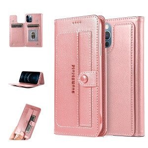 Apple iPhone 12 Pro Max Wallet Case Flip Leather Card Slots Magnetic Stand Cover (Rose Gold)