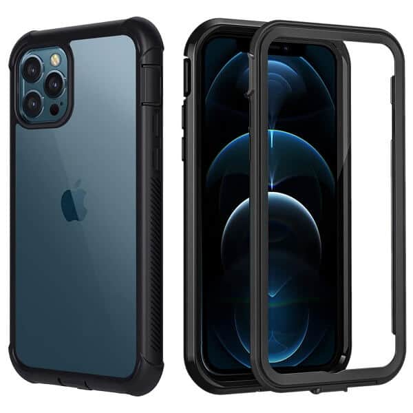 Apple iPhone 12 Pro Military Grade Full Body Shockproof Clear Heavy Duty Case Bumper Drop Protection Tough Cover (Black)