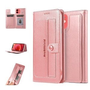 Apple iPhone 12 mini Wallet Case Flip Leather Card Slots Magnetic Stand Cover (Rose Gold)