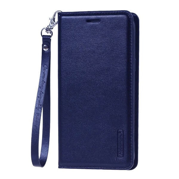 Apple iPhone 13 Mini Hanman Leather Wallet Case Flip Card Holder Slots Magnetic Shockproof Cover (Navy Blue)
