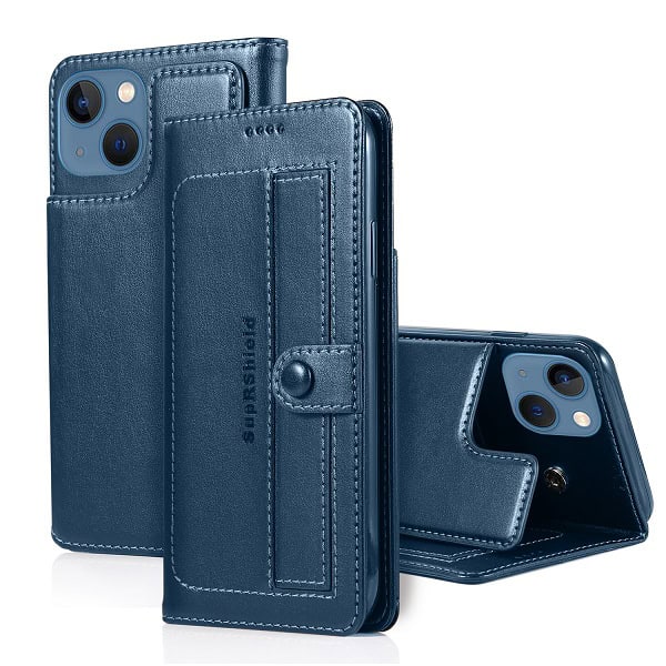 Apple iPhone 13 Mini Wallet Case Flip Leather Card Slots Magnetic Stand Cover (Navy Blue)