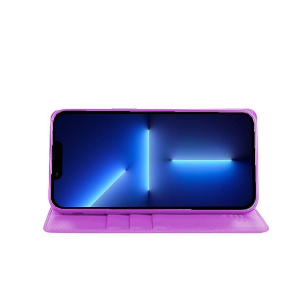 Apple iPhone 13 Pro Hanman Leather Wallet Case Flip Card Holder Slots Magnetic Shockproof Cover (Purple)