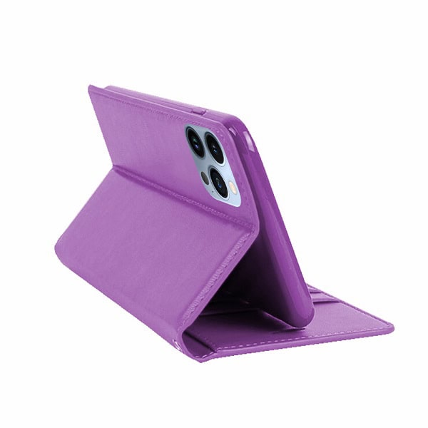 Apple iPhone 13 Pro Hanman Leather Wallet Case Flip Card Holder Slots Magnetic Shockproof Cover (Purple)