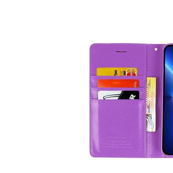 Apple iPhone 13 Pro Hanman Leather Wallet Case Flip Card Holder Slots Magnetic Shockproof Cover (Purple)