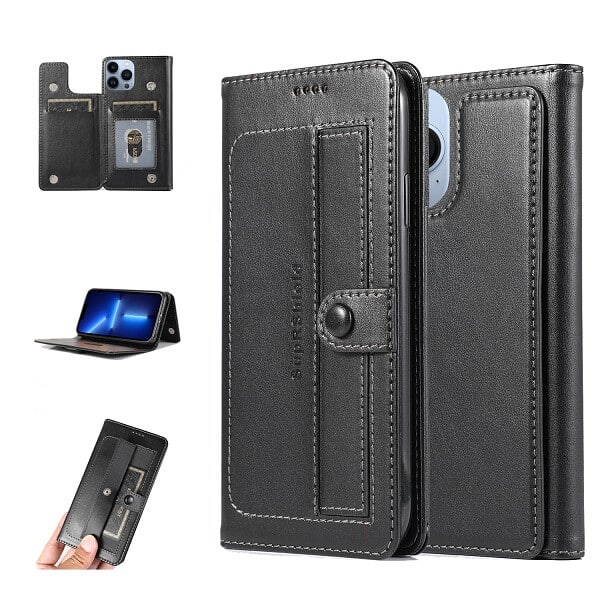 Apple iPhone 13 Pro Max Wallet Case Flip Leather Card Slots Magnetic Stand Cover (Black)
