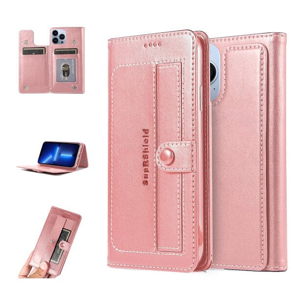 Apple iPhone 13 Pro Max Wallet Case Flip Leather Card Slots Magnetic Stand Cover ( Rose Gold)