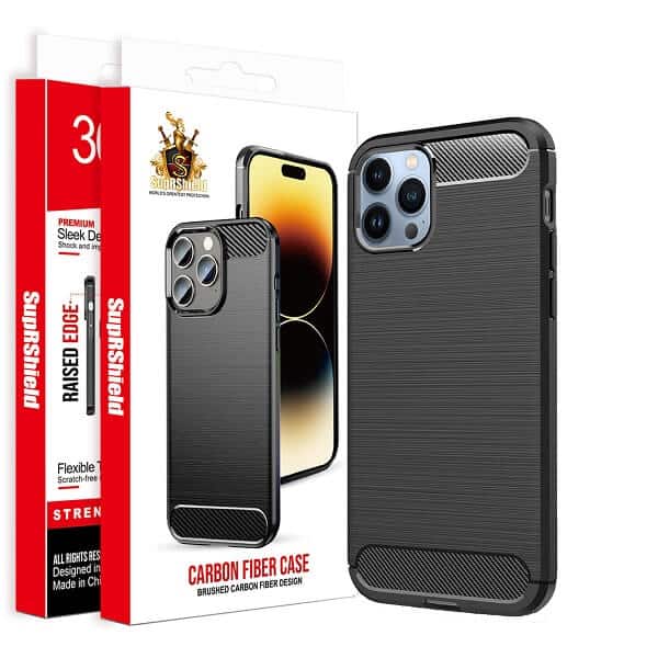 For Apple iPhone Carbon Fiber Case Shockproof Heavy Duty Rugged Anti Knock Back Cover (Black)