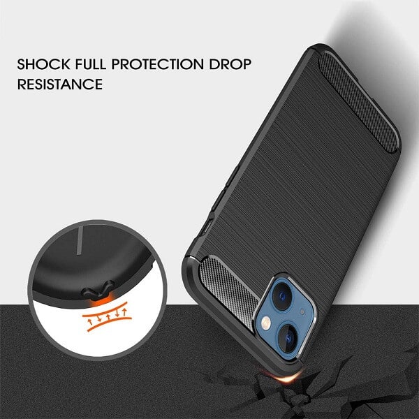 Apple iPhone 13 Shockproof Case Carbon Fiber Heavy Duty Cover - Black