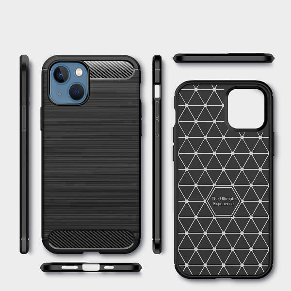 Apple iPhone 13 Shockproof Case Carbon Fiber Heavy Duty Cover - Black