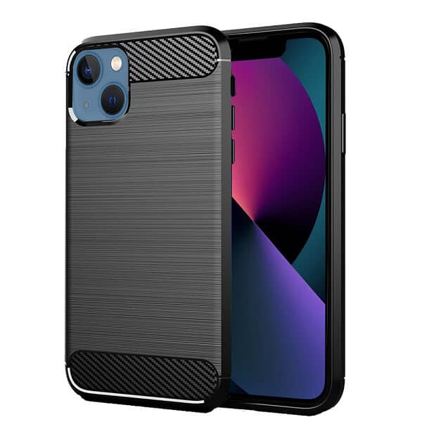 Apple iPhone 13 Shockproof Case Carbon Fiber Heavy Duty Cover - Black