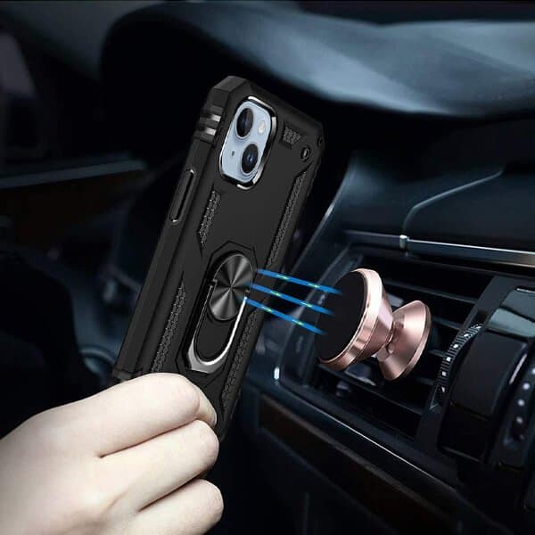 Apple iPhone 14 Magnetic Ring Rugged Shockproof Case Heavy Duty Protective Back Cover (Black)