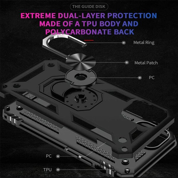 Apple iPhone 14 Magnetic Ring Rugged Shockproof Case Heavy Duty Protective Back Cover (Black)
