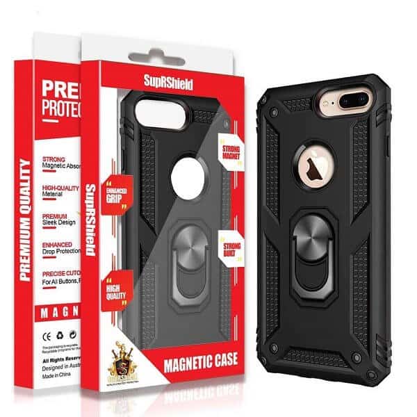Apple iPhone 78 Magnetic Ring Rugged Shockproof Case Heavy Duty Protective Back Cover (Black)