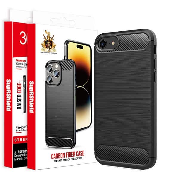 Apple iPhone SE 2022 Rugged Shockproof Case Carbon Fiber Heavy Duty Rugged Cover (Black)