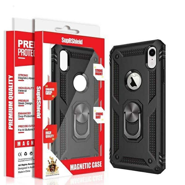 Apple iPhone XS Max Magnetic Ring Rugged Shockproof Case Heavy Duty Protective Back Cover (Black)