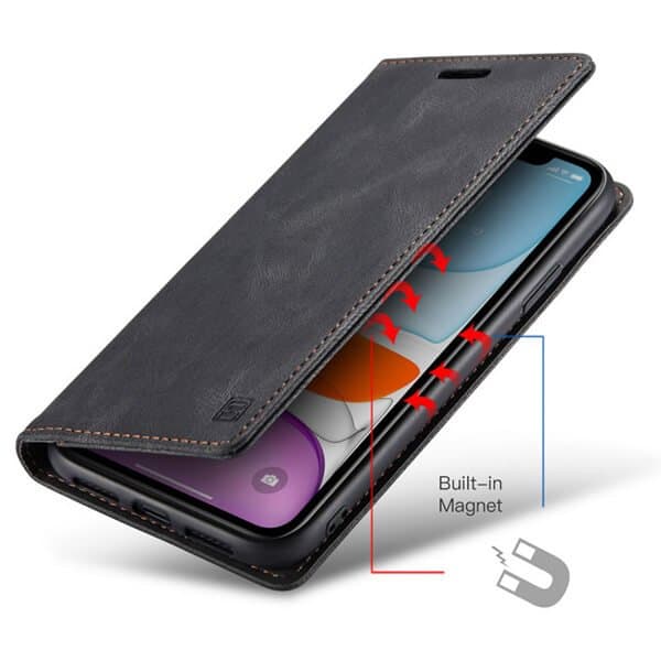 AutSpace For Apple iPhone 11 Case RFID Blocking Retro Flip Premium Leather Card Holder Wallet Cover