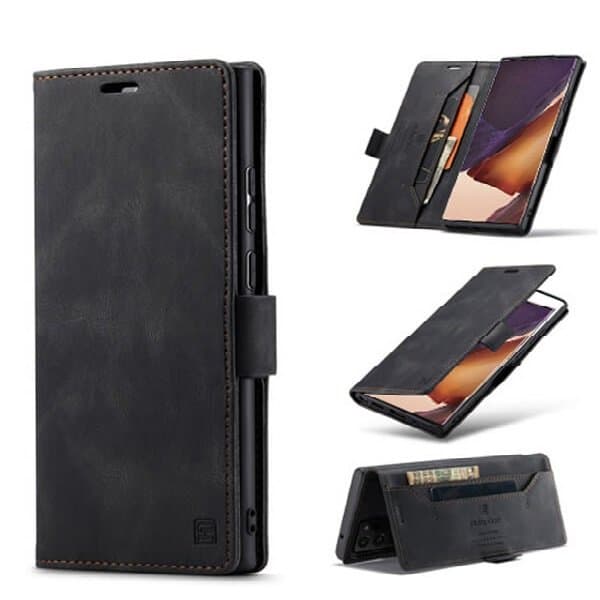 AutSpace For Samsung Galaxy Note 20 Ultra Case RFID Blocking Retro Flip Premium Leather Card Holder Wallet Cover - Black