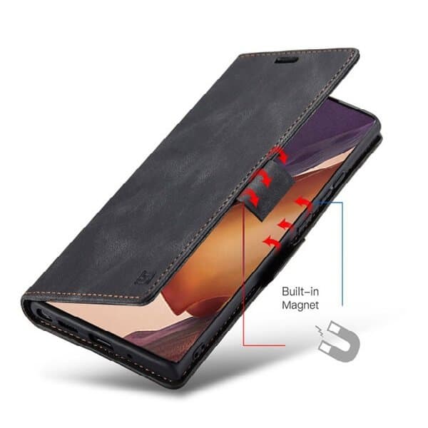 AutSpace For Samsung Galaxy Note 20 Ultra Case RFID Blocking Retro Flip Premium Leather Card Holder Wallet Cover - Black