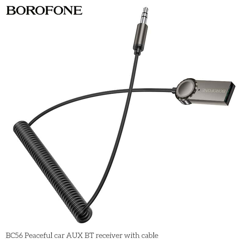 Borofone BC56 Peaceful 3.5mm Car AUX Wireless Bluetooth Receiver Dongle with 1M Cable ( Metal Grey)