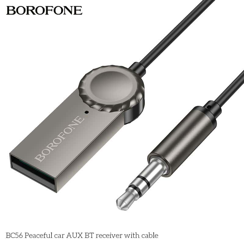 Borofone BC56 Peaceful 3.5mm Car AUX Wireless Bluetooth Receiver Dongle with 1M Cable ( Metal Grey)
