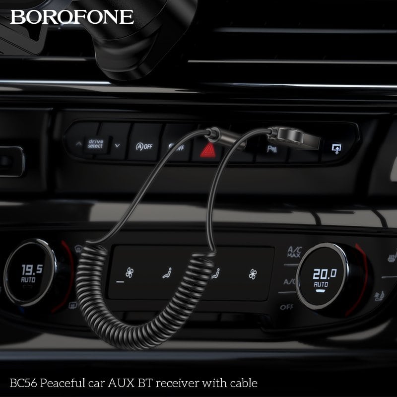 Borofone BC56 Peaceful 3.5mm Car AUX Wireless Bluetooth Receiver Dongle with 1M Cable ( Metal Grey)