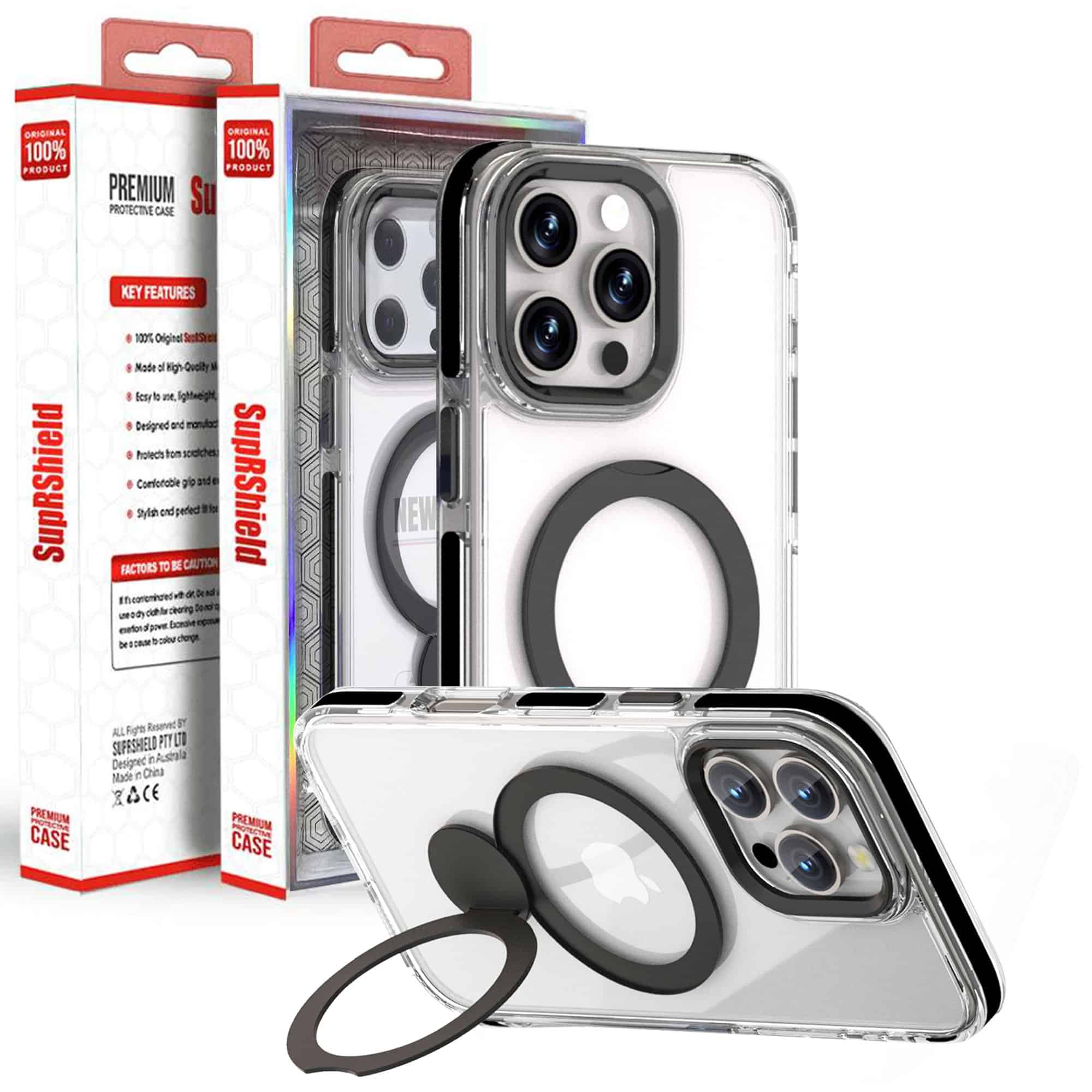 Black For Apple iPhone MagSafe Magnetic Metal Stand Anti Scratch Camera Protective Case Cover