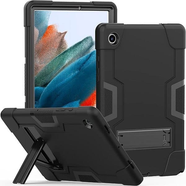 Samsung Galaxy Tab A8 Heavy Duty Case Fancy Hybrid Stand Cover (Black)